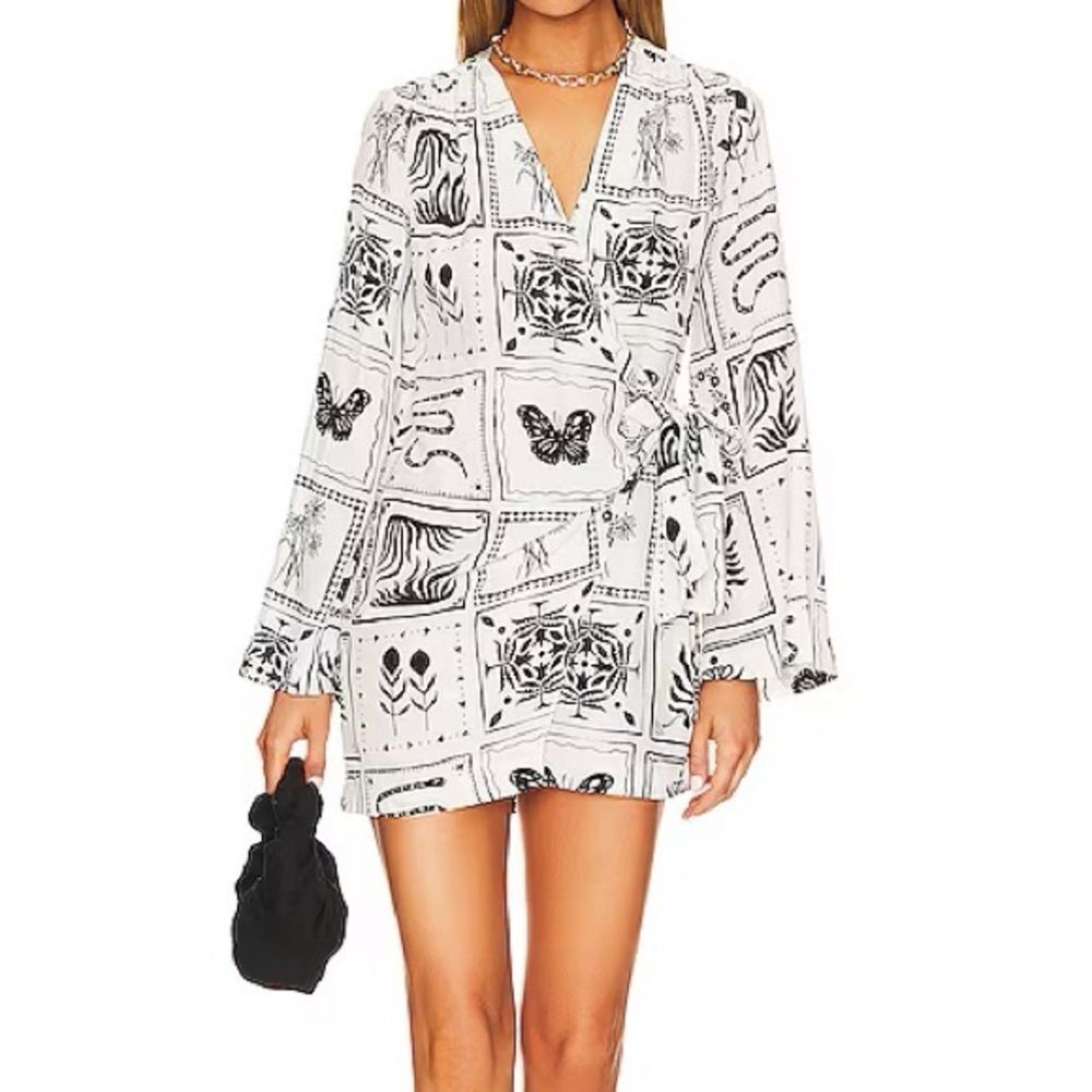 L'academie Hillia Mini Wrap Kimono Dress Ivory